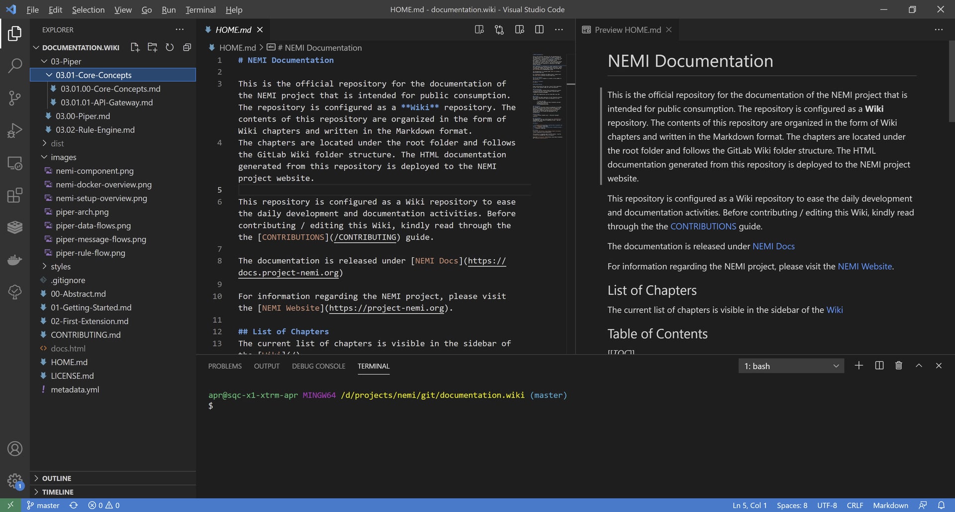 VS Code markdown preview while contributing